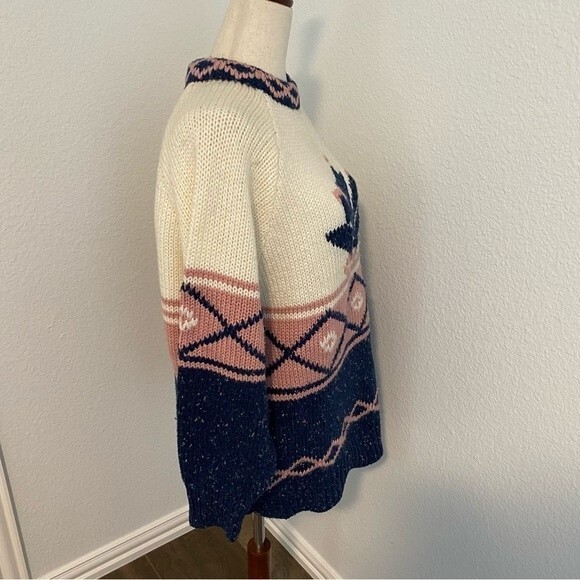 FaBE Vintage Sweater Navy Pink Cream Ski Winter Diamond Snowflake Design Size S - Picture 4 of 9